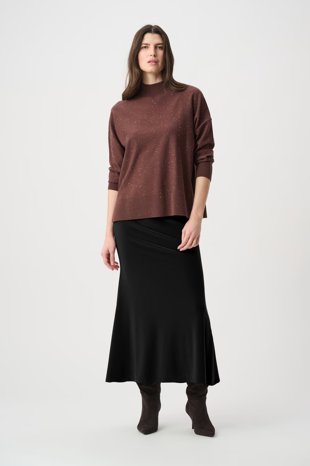 JUPE EVASEE TAILLE HAUTE MARRON – Image 2